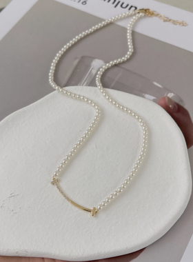双T款不对称项链锆石珍珠平替