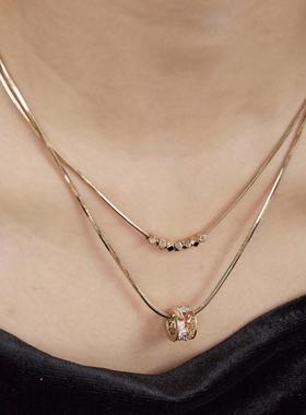 韩国小众双层叠戴金色项链