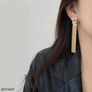 耳钉显脸小耳饰品 高级感时尚 欧美小众个性 独特流苏耳环女金色长款
