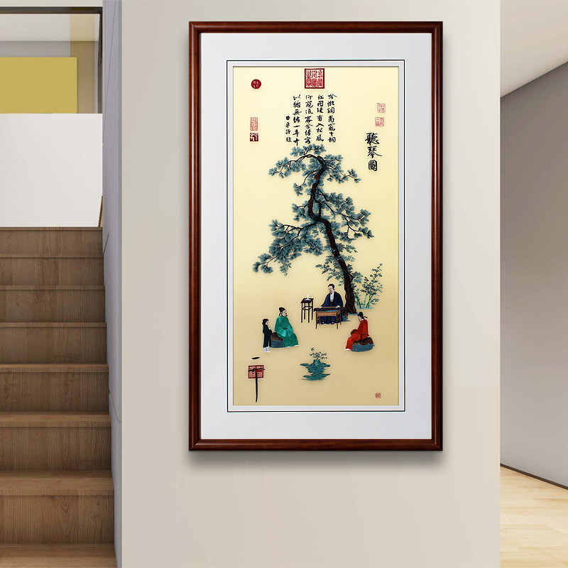 75*125顾氏手工苏绣古画人物风景图听琴图宋代美学家居装饰刺绣画