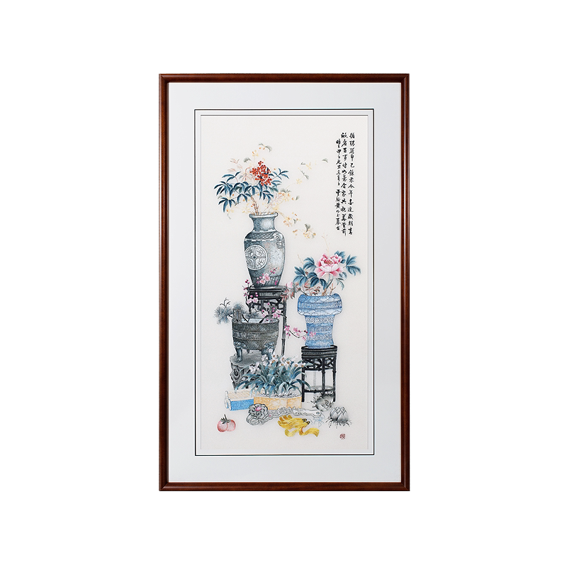 50*50顾氏苏绣成品南瓜静物 螳螂图 纯手工新中式刺绣餐厅书房挂