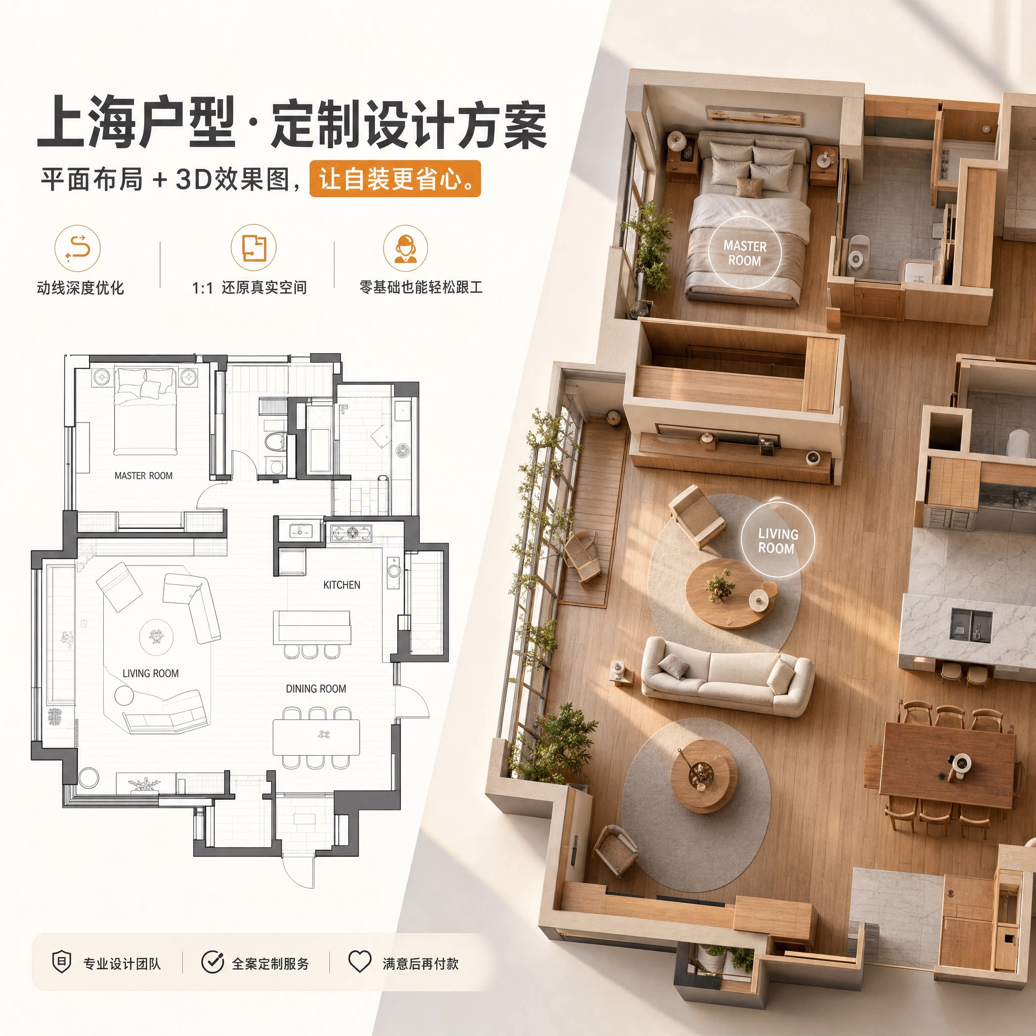 上海装修设计 纯设计师服务 家装室内全屋装修设计效果图 施工图