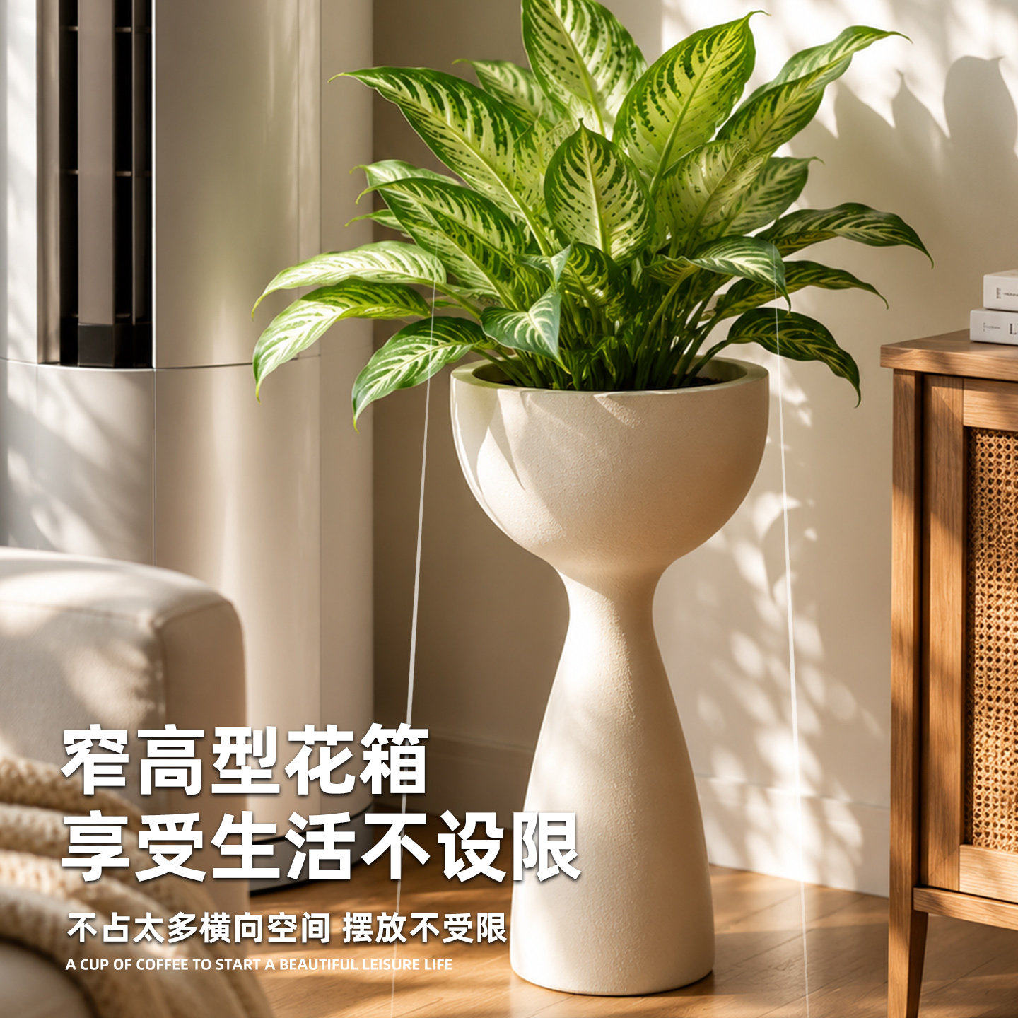 镁泥圆形花盆北欧特大号加厚客厅仿水泥落地盆轻奢高级简约艺术风