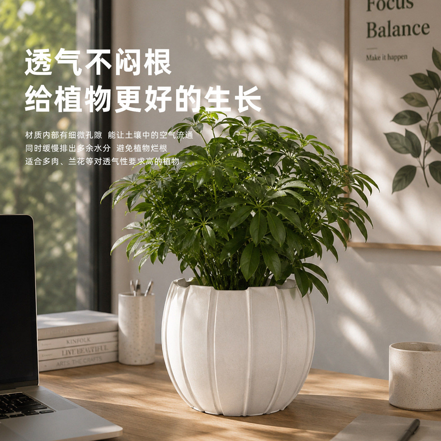 镁泥圆形花盆北欧特大号加厚客厅仿水泥落地盆轻奢高级简约艺术风