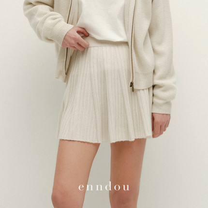 enndou 秋冬羊绒短裙女百褶a字裙学院风高级感半身裙100%纯山羊绒
