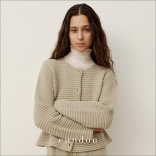 上衣春秋新款 圆领长袖 加厚开衫 针织衫 enndou 毛衫 100%羊绒衫