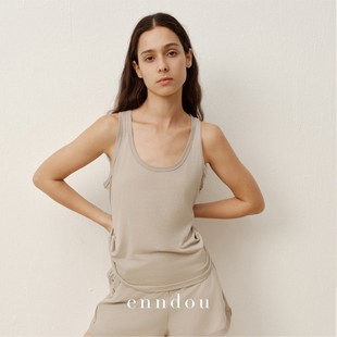 enndou 2025秋装新款家居服睡衣背心短裤套装纯色无袖上衣两件套