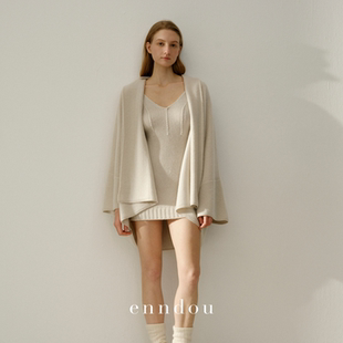 100%纯山羊绒毛巾绣披外套披肩A类羊绒开衫 女 新款 enndou2026春装