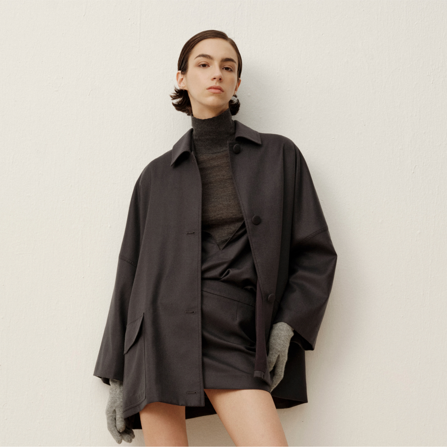 enndou100%梭织羊绒廓形外套