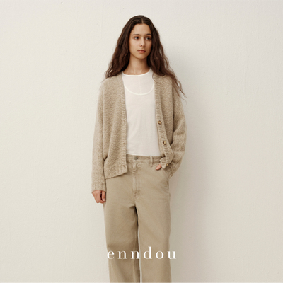 enndou100%羊绒V领外套针织衫