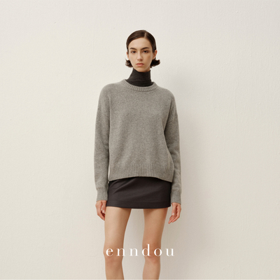 enndou100%羊绒圆领套头针织衫