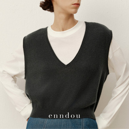 enndou【见面礼】100%纯羊绒背心秋装针织坎肩马甲搭配叠搭上衣女