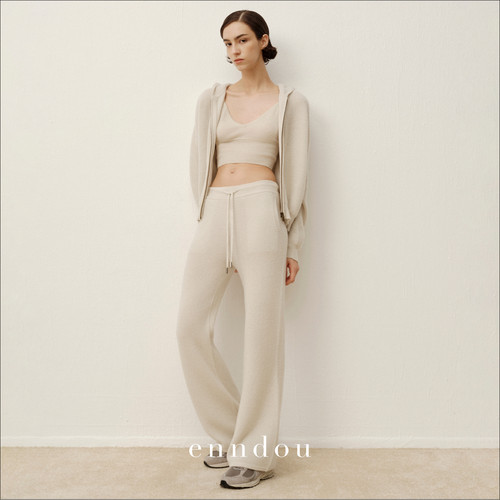 enndou100%羊绒针织华夫格长裤