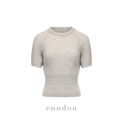 enndou100%纯山羊绒 短款上衣女短袖T恤秋冬圆领修身百搭毛针织衫