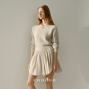enndou2026春装 100%纯山羊绒镂空水滴挂扣套头针织衫 女羊绒衫 新款