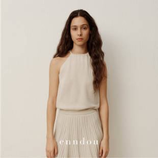 背心挂脖系带坎肩内蒙羊绒衫 针织无袖 上衣 100%纯羊绒秋装 enndou