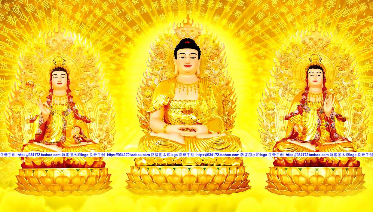 线绣 满绣印花金身佛像西方三圣十字绣 南无本师释迦牟尼佛三佛像