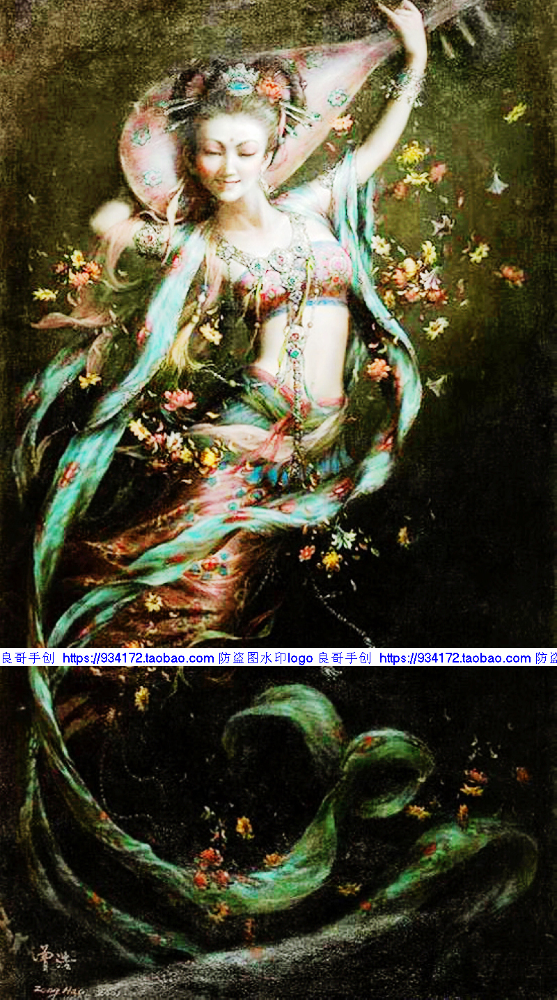 线绣 满绣印花印布敦煌壁画飞天壁画仕女飞天十字绣