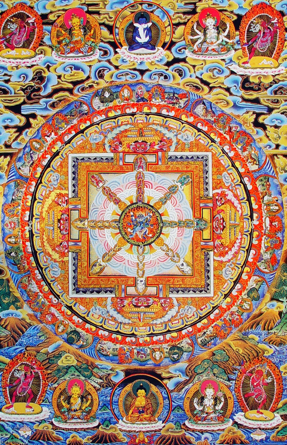 线绣 满绣印花印布包邮 坛城十字绣 唐卡时轮金刚坛城