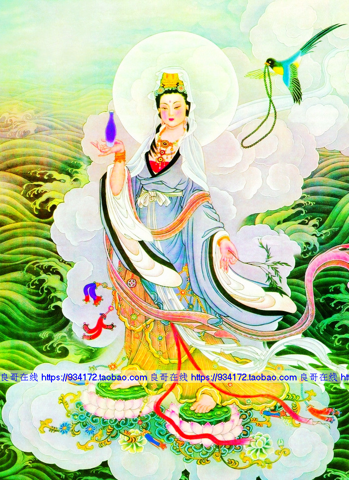 线绣 满绣印花印布包邮 观世音菩萨十字绣 杨枝甘露观音菩萨