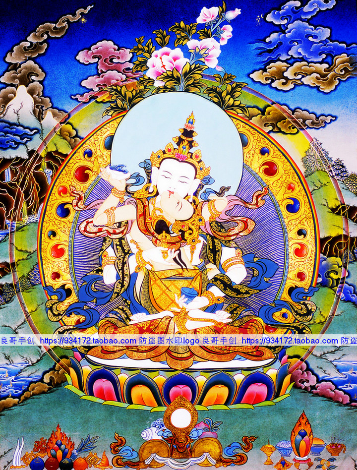 线绣 满绣印花 精准印布 金刚萨埵十字绣 双身金刚萨埵