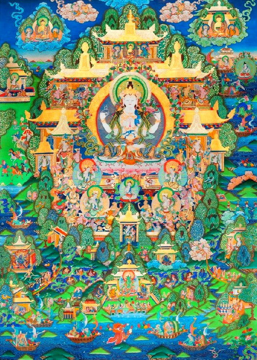 线绣满格全绣印花定制西藏唐卡