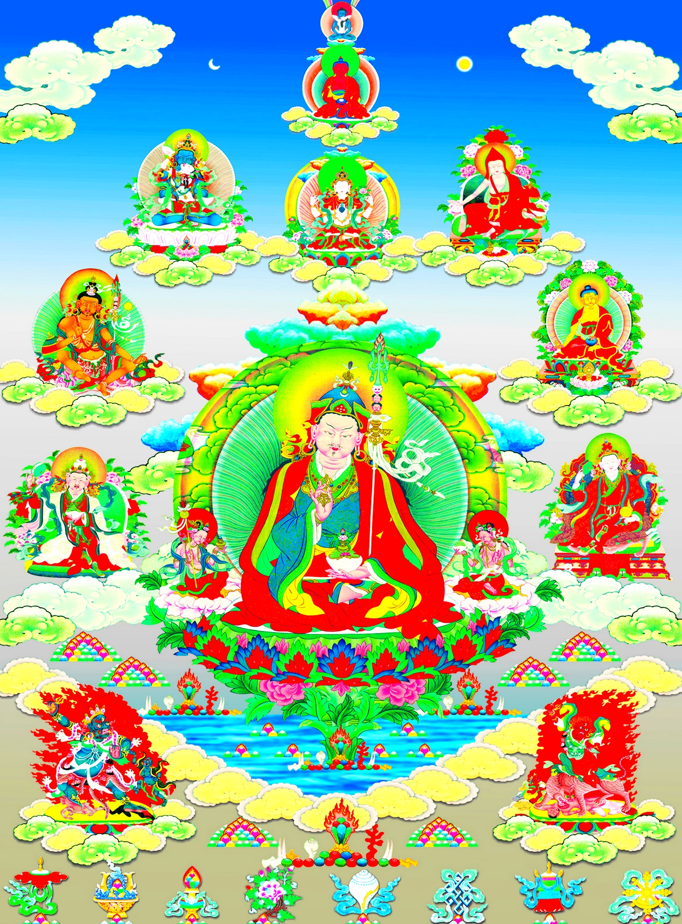 线绣 满格全绣 印布印花 十字绣定制  唐卡 八大莲师