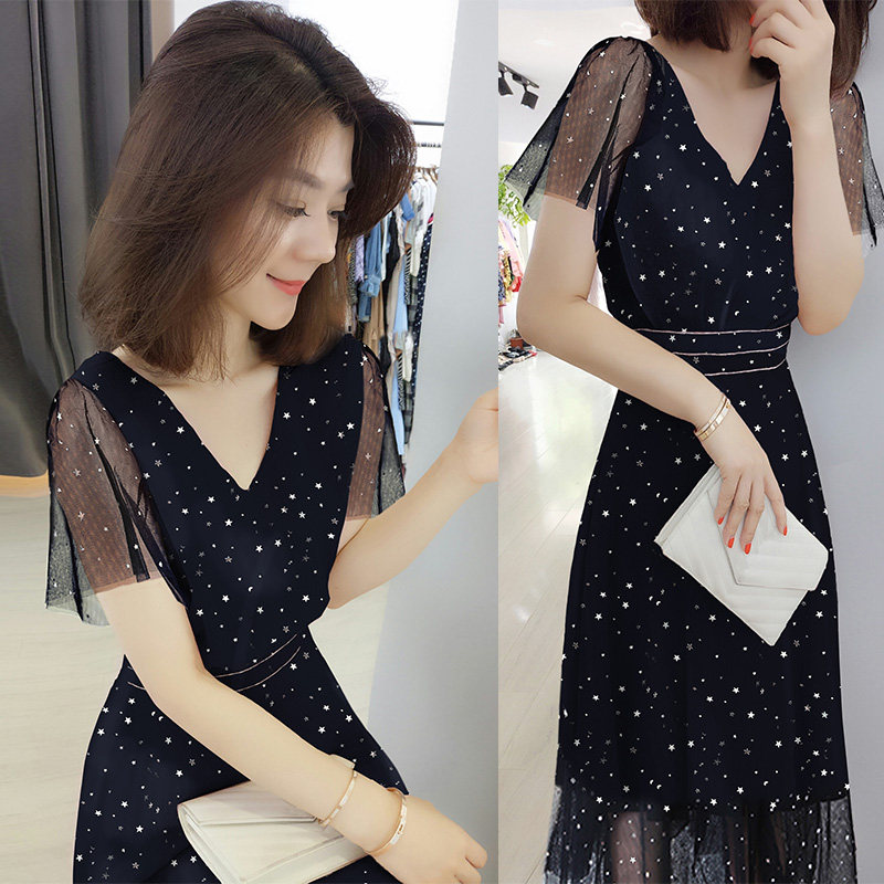 欧洲站2020新款夏装女欧货洋气小个子高端雪纺连衣裙修身气质收腰