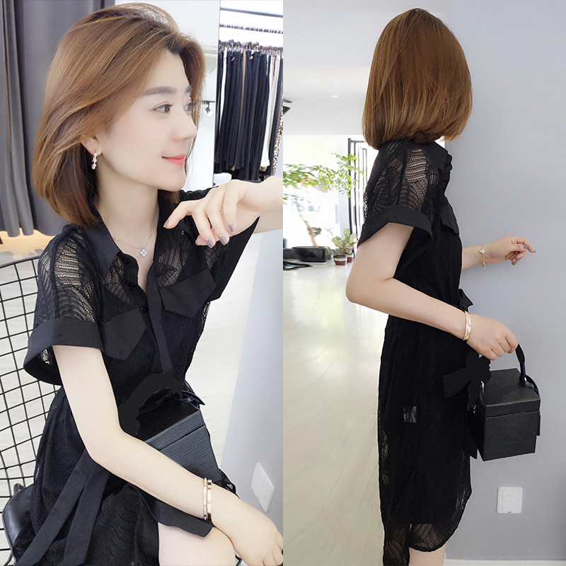 黑色气质连衣裙女神范2020新款夏收腰显瘦流行欧洲站减龄蕾丝裙子