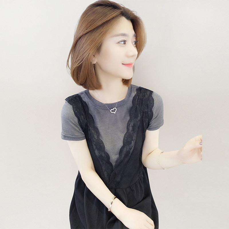 两件套连衣裙2020新款夏欧洲站女装潮高腰蕾丝黑色时髦套装中长裙