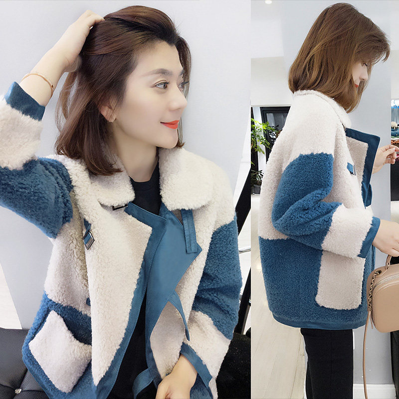 欧洲站冬装2020年新款欧货摇粒绒短款加绒加厚仿羊羔毛拼接外套女