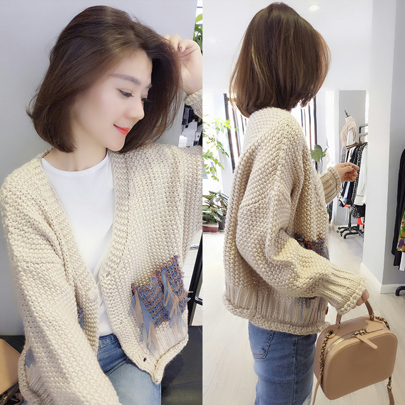 欧洲站秋装2020新款欧货潮秋冬短款毛衣外套女开衫宽松针织衫外搭