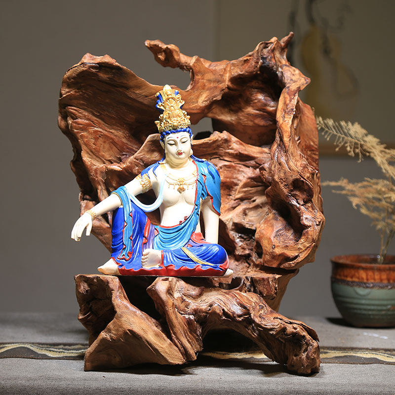木雕观音菩萨佛像摆件实木雕刻家居装饰工艺品根雕艺术品