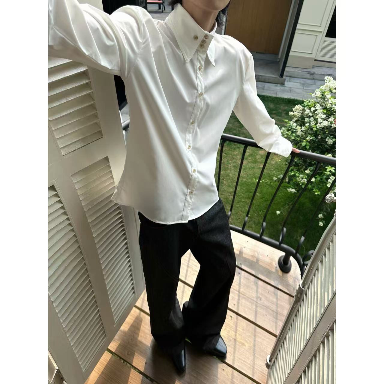 FLSG 高领台尖领衬衫修身老衬衫