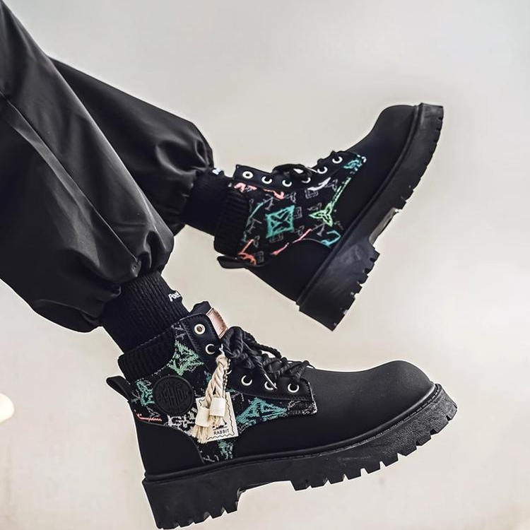 马丁靴男鞋夏季款2025新款英伦风休闲高帮皮鞋男士厚底机车工装靴