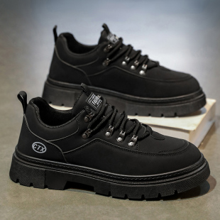 运动透气板鞋 上班工作厨房劳保皮鞋 防滑防水防油厨师鞋 纯黑色男鞋