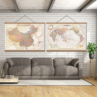 实木复古中国挂图地图世界办公室书房客厅装 饰画墙面挂画墙画壁画