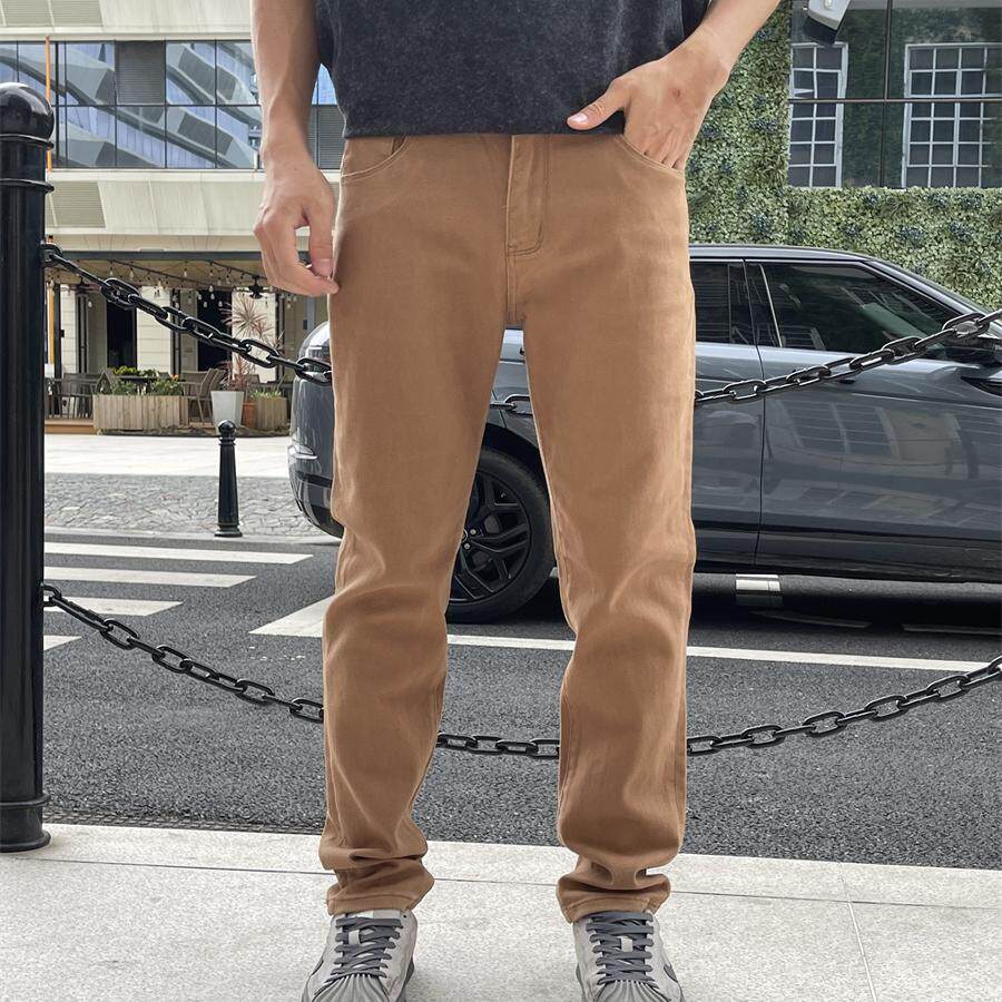 卡其色休闲裤男修身2026新款高端男裤纯色牛仔小脚长裤子工装裤潮