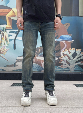 春秋牛仔裤男款修身小直筒弹力高端休闲长裤子百搭复古蓝色N03