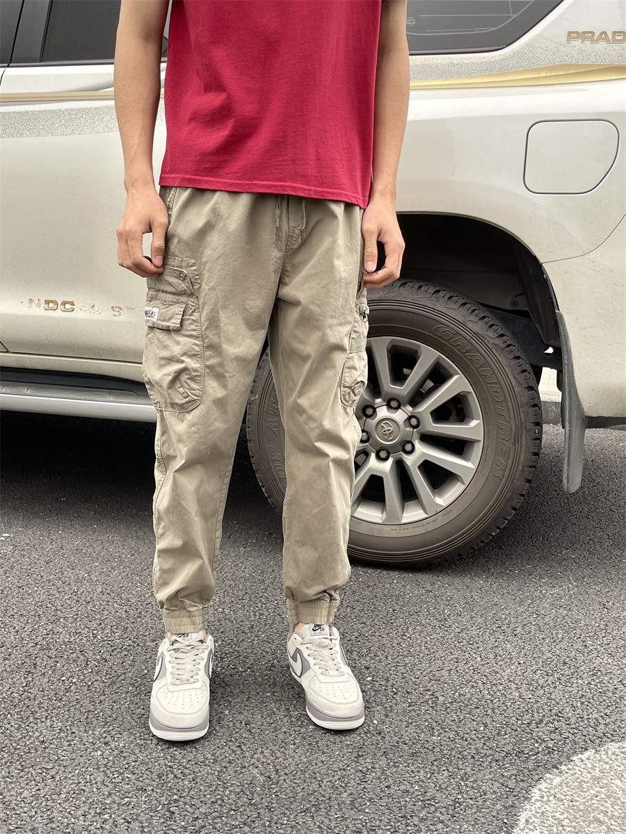 春秋工装裤男款时尚修身束脚户外浅军绿长裤子休闲运动裤潮牌2026