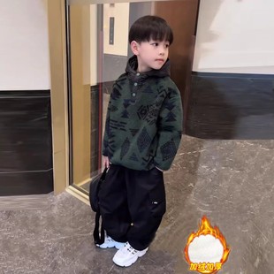 NEXT JASNO男童加绒套装2026冬装新款儿童加厚裤子痞帅小少爷洋气