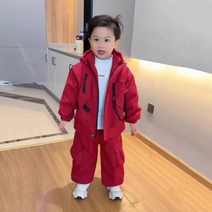 NEXT JANSO男童加绒外套2026新款洋气韩版工装裤子痞帅加厚二件套