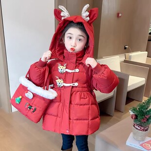 NEXT JANSO女童红色羽绒棉服2025冬新款过年宝宝中长款超好看外套