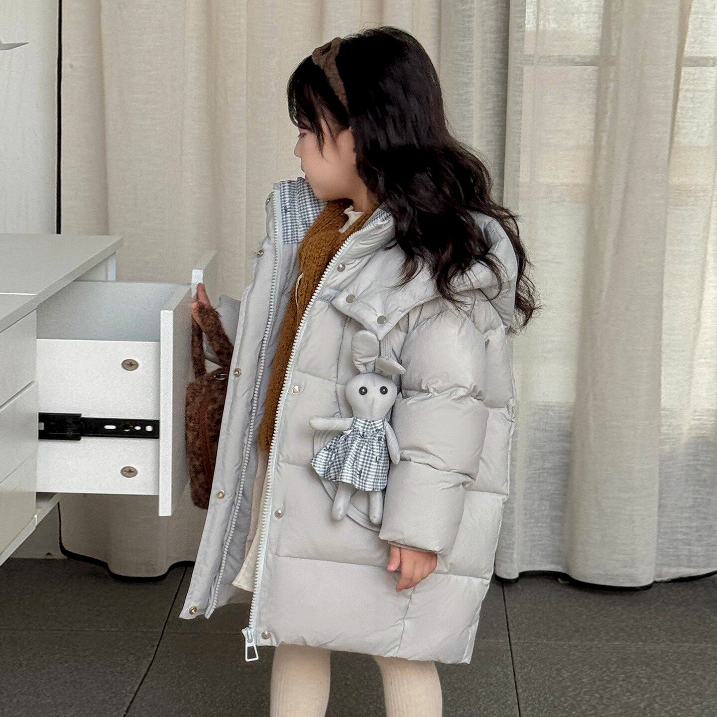 NEXT JANSO女童羽绒服中长款加厚保暖连帽女宝宝白鸭绒三防免洗袄