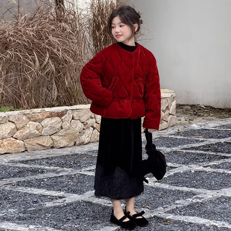 NEXT JANSO女童连衣裙加绒加厚棉袄套装26新款洋气女大童年服裙子