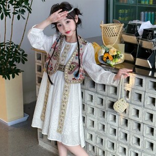 NEXT JANSO女童民族服装连衣裙春秋款2026新款新疆西域白色公主裙