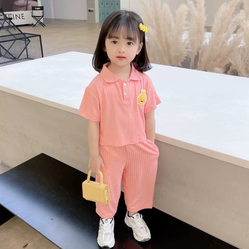 女小童 t恤套装2026夏季新款洋气宝宝短袖幼儿园休闲防蚊裤两件套
