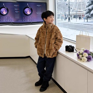 NEXT JANSO男女童仿貂毛毛衣加绒加厚高端皮草韩范裤子酷痞帅爆款