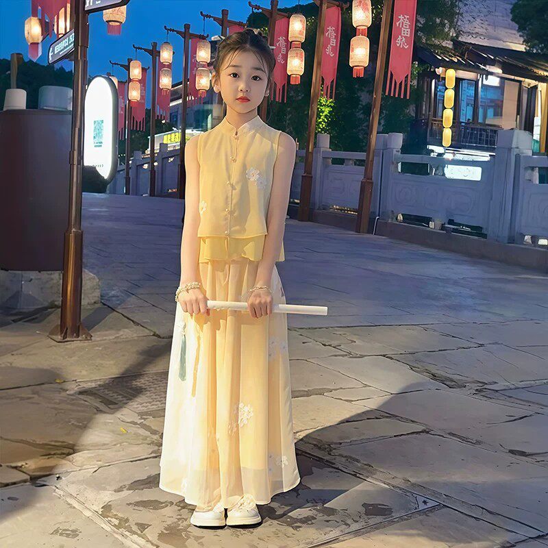 NEXT JANSO女童夏季汉服套装26新款国风洋气女孩新中式唐装两件套