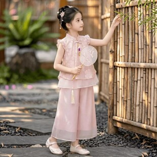 NEXT JANSO女童新中式汉服套装夏季2026新款飞袖上衣阔腿裤两件套